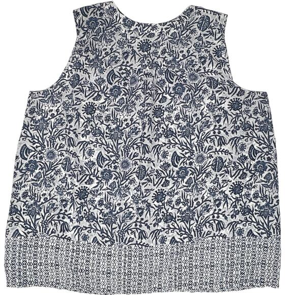 Liz Claiborne Blue & White Paisley Floral Sleeveless Blouse Semi-Sheer Large - Picture 8 of 12